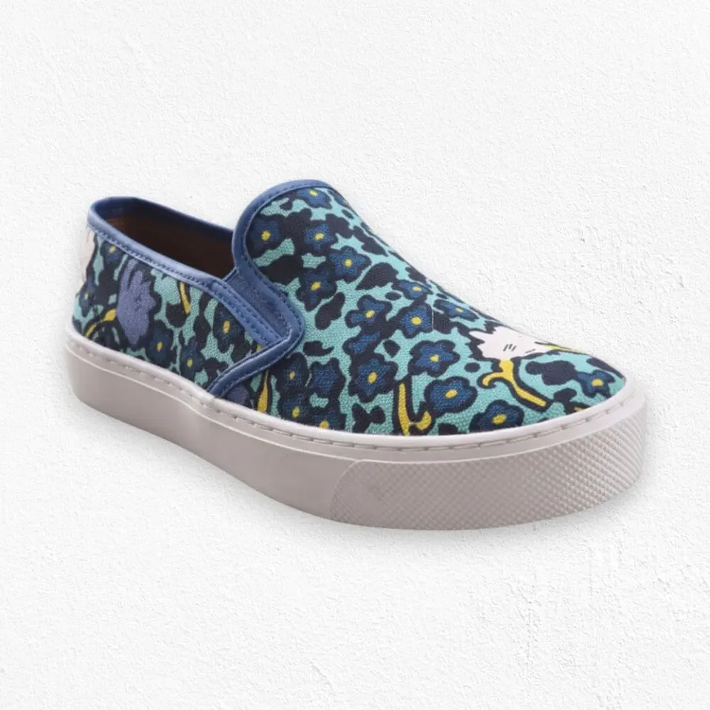 Coach Cameron Blue Green Yellow Floral Canvas Casual Slip-On Sneakers Size 7 - Picture 1 of 11
